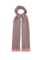 Gucci - GG-jacquard Reversible Wool Scarf - Womens - Pink Silver