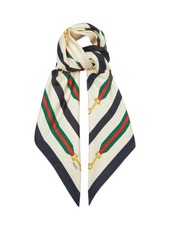 Gucci - Horsebit Web-stripe Printed Silk Scarf - Womens - Ivory Multi