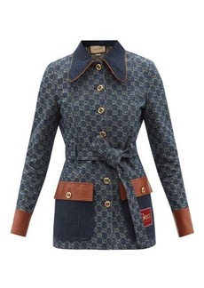 Gucci - Leather-trimmed Gg-jacquard Safari Jacket - Womens - Denim