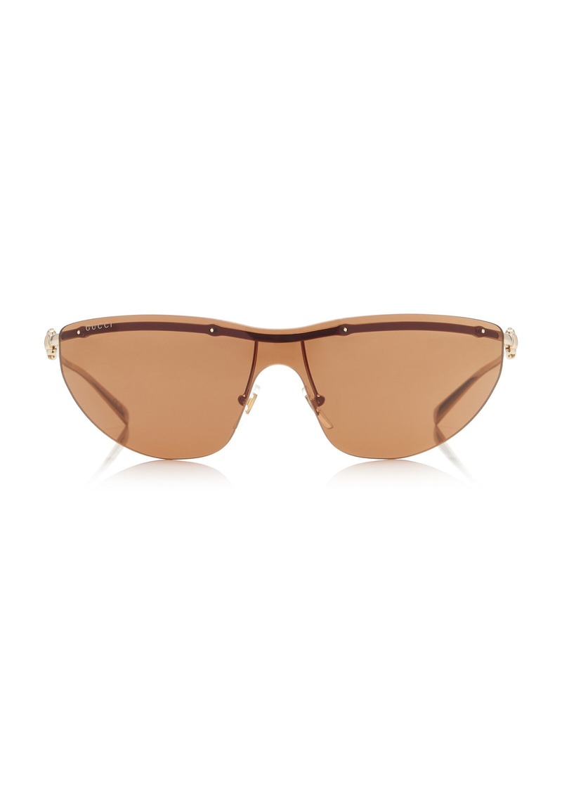 Gucci - Mask-Frame Metal Sunglasses - Brown - OS - Moda Operandi