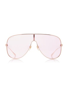 Gucci - Oversized Mask-Frame Metal Sunglasses - Pink - OS - Moda Operandi