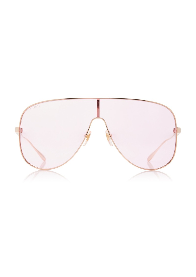 Gucci - Oversized Mask-Frame Metal Sunglasses - Pink - OS - Moda Operandi