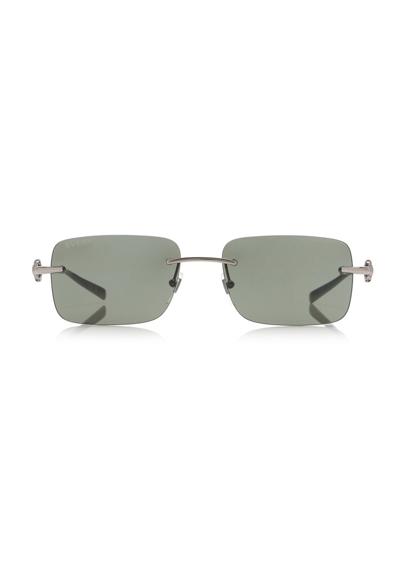 Gucci - Rectangular-Frame Metal Sunglasses - Grey - OS - Moda Operandi