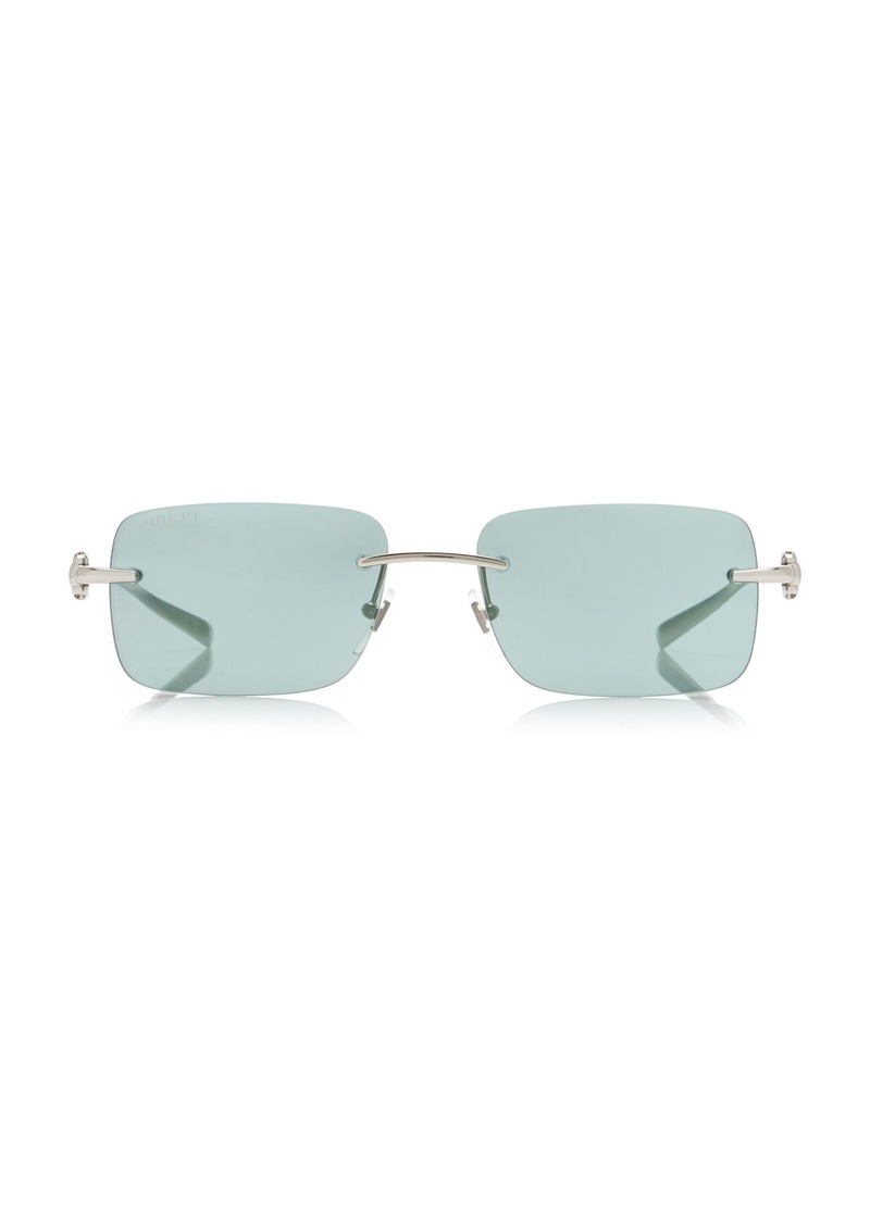 Gucci - Rectangular-Frame Metal Sunglasses - Silver - OS - Moda Operandi