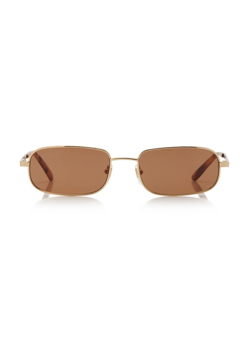 Gucci - Slim Square-Frame Metal Sunglasses - Brown - OS - Moda Operandi