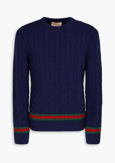 Gucci - Striped cable-knit cashmere and wool-blend sweater - Blue - S