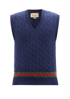 Gucci - Striped Cable-knit Cashmere Sweater Vest - Mens - Dark Navy