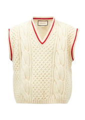 Gucci - V-neck Cable-knit Wool Sweater Vest - Mens - Beige