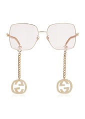 Gucci - Women's Chain-Detailed Square-Frame Sunglasses - Pink - Moda Operandi