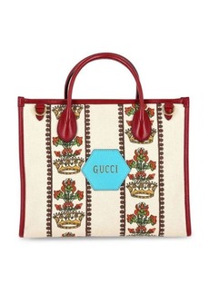 Gucci 100 Centennial Music Tote Bag Small In Beige Canvas And Red Leather