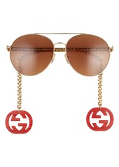 Gucci 61mm Aviator Sunglasses with Removable Logo Charms in Gold/Brown at Nordstrom
