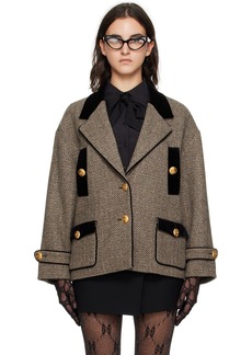 Gucci Beige & Black Buttoned Coat