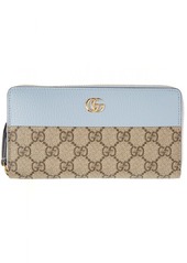 Gucci Beige & Blue GG Marmont Zip Around Wallet