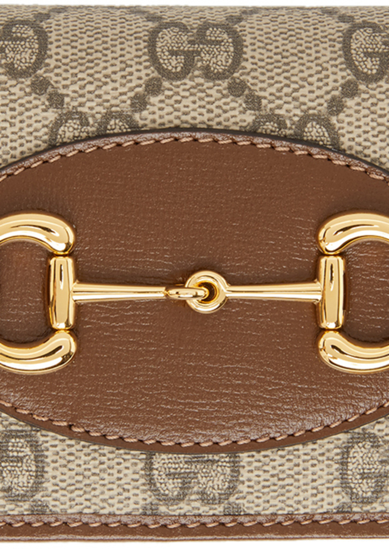 Gucci Beige & Brown GG 'Gucci 1955' Horsebit Card Holder Wallet