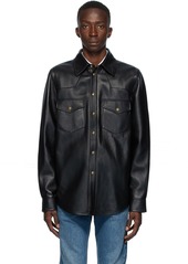 Gucci Black Leather Logo Shirt Jacket