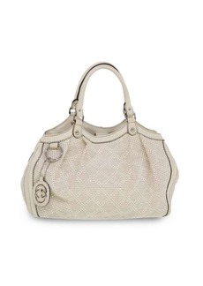 Gucci Diamante Gg Canvas Hand Bag Leather White 211944 Auth Am4493