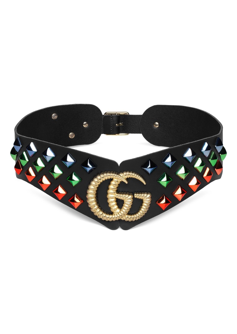 Gucci Double G Studded Leather Belt