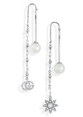 Gucci Flora Diamond & Cultured Pearl Threader Earrings in White Gold/Pearl at Nordstrom
