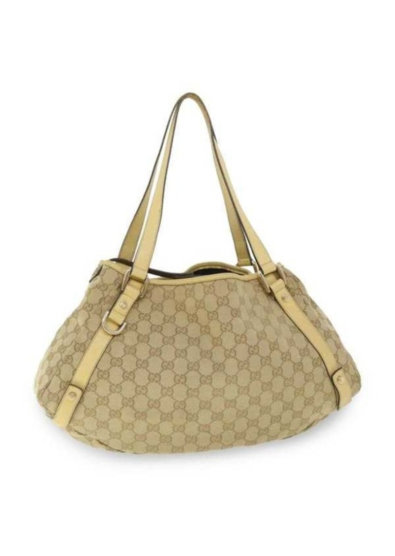 Gucci Gg Canvas Tote Bag Leather Beige 130736 002122 Auth 50997