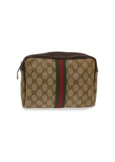 Gucci Gg Canvas Web Sherry Line Clutch Bag Beige Red 560143553 Auth Th3861