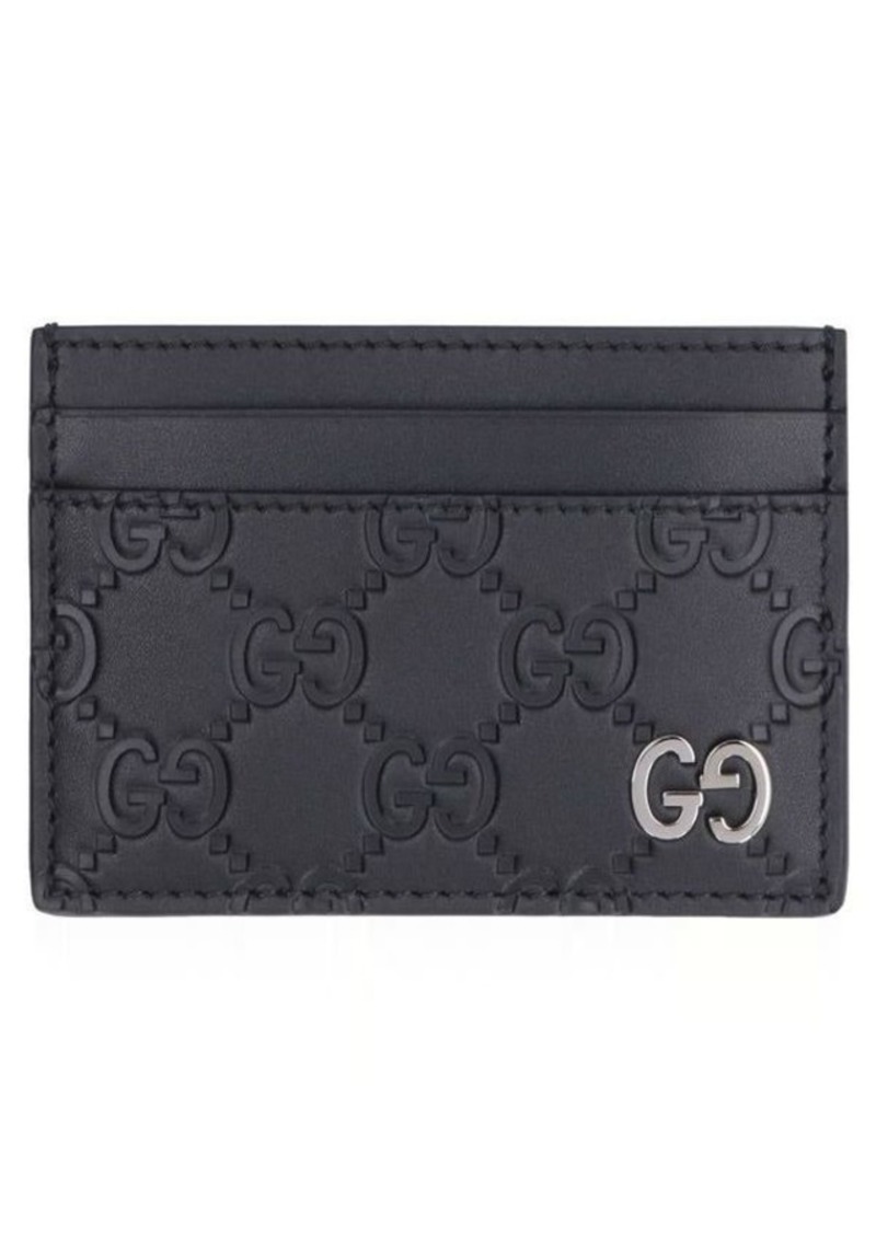 GUCCI GG PRINT LEATHER CARD HOLDER