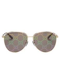 Gucci GG-print round metal sunglasses