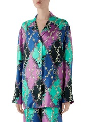 Gucci GG Rhombus Ramage Print Silk Twill Shirt in Violet/Black Printed at Nordstrom