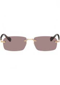 Gucci Gold & Tortoiseshell Rectangular Sunglasses
