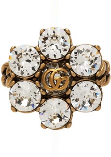 Gucci Gold Crystal Double G Ring