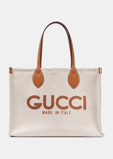 Gucci Medium logo leather-trimmed canvas tote bag