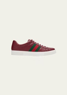 Gucci Men's Ace GG Embossed Leather Low-Top Sneakers