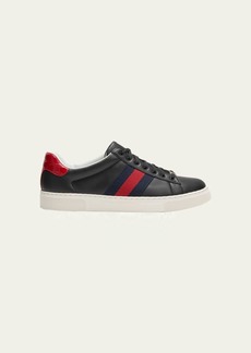 Gucci Men's Ace Leather Web Low-Top Sneakers