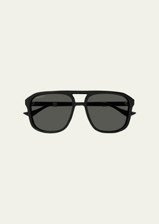 Gucci Men's Double-Bridge Acetate Aviator Sunglasses