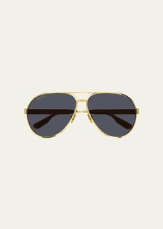 Gucci Men's Double-Bridge Metal Aviator Sunglasses