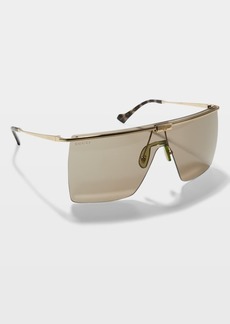 Gucci Men's Flat-Top Metal Shield Sunglasses