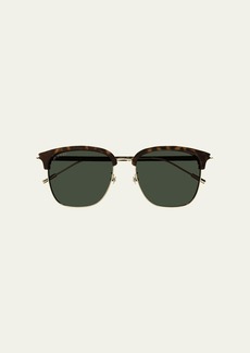 Gucci Men's Half-Rim Acetate/Metal Round Sunglasses