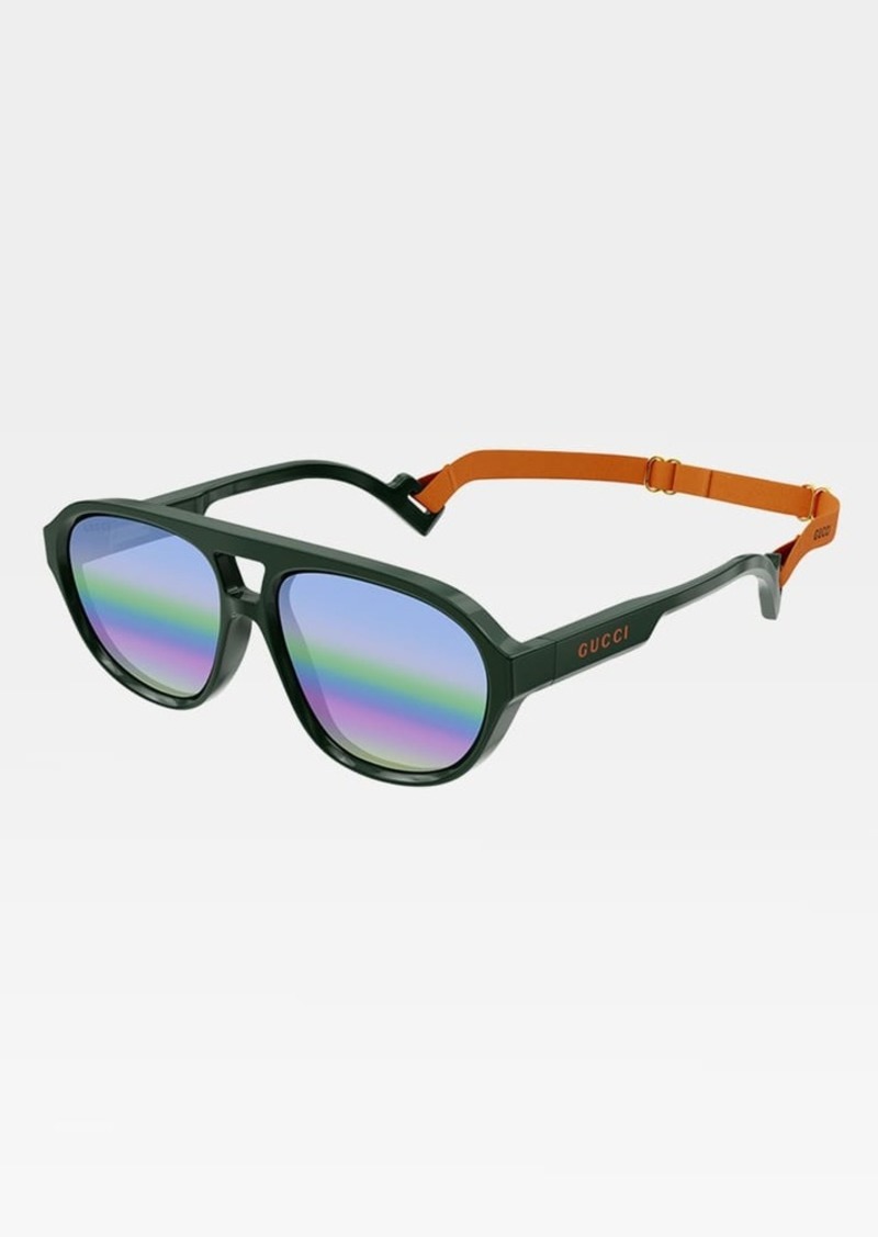 Gucci Men's Multi-Gradient Lens Sunglasses w/ Neck Strap