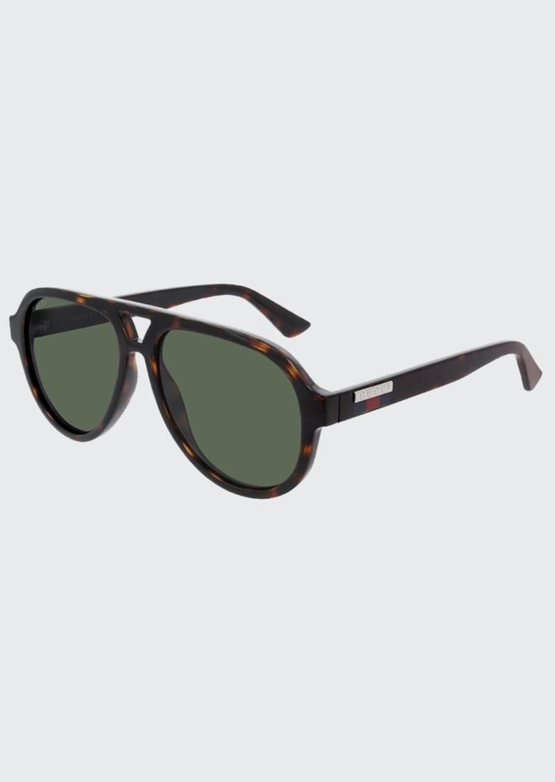 Gucci Men's Web Havana Aviator Injection Sunglasses