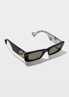 Gucci Monochromatic Rectangle Sunglasses w/ Interlocking G Temples