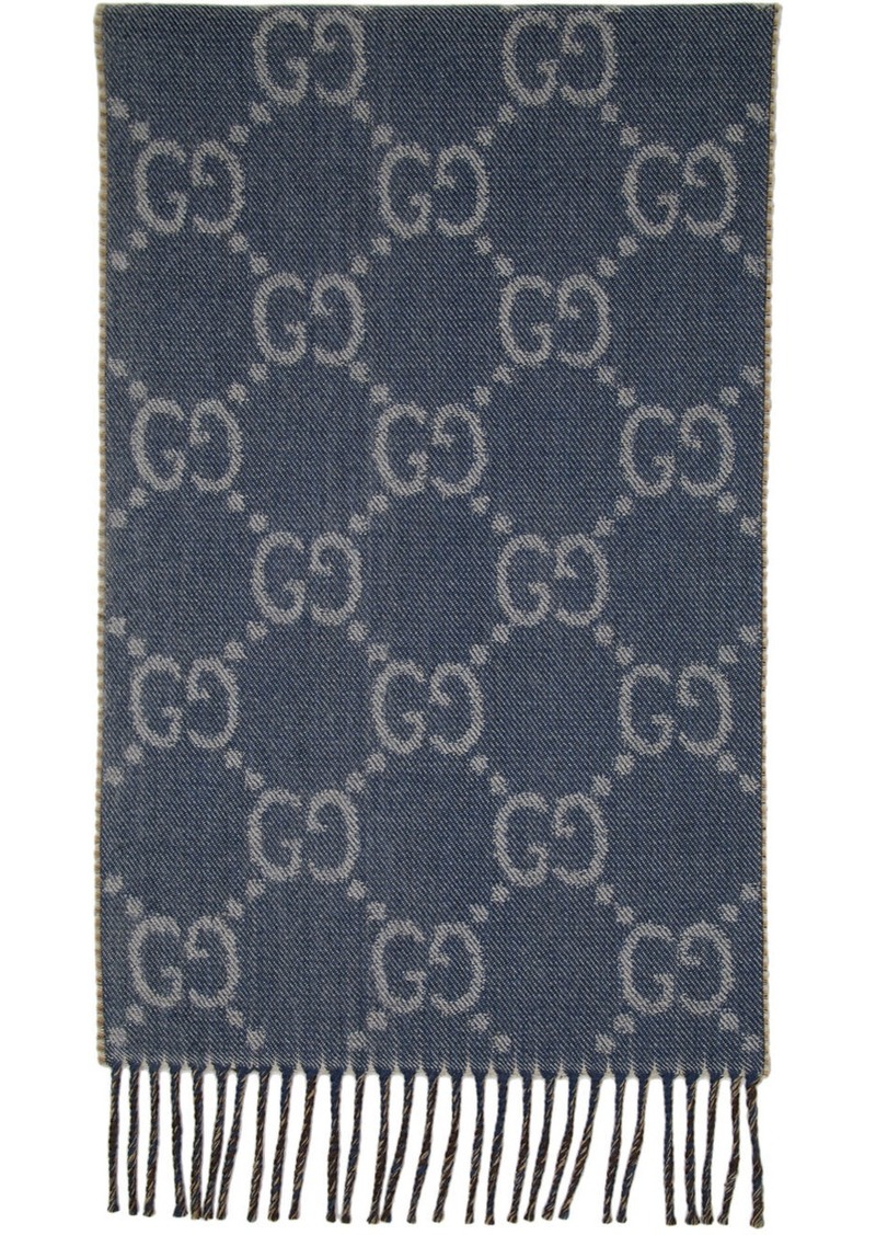 Gucci Navy & Brown Double G Scarf