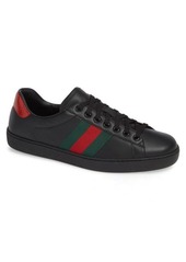 Gucci New Ace Clean Web Stripe Sneaker in Black/Red at Nordstrom