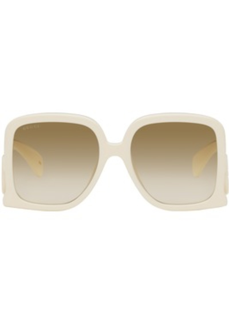 Gucci Off-White Oversized Square Side Bar Acetate Sunglasses