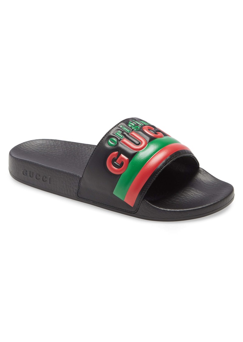 agrado web stripe slide sandal gucci