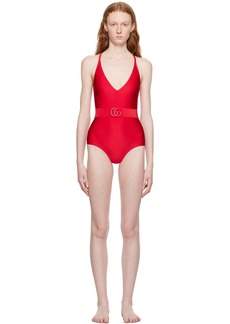Gucci Red Belted One-Piece Swimsuit