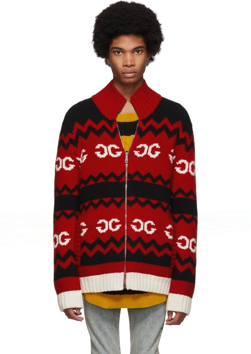 Gucci Red Wool Mirrored GG Zip-Up Sweater