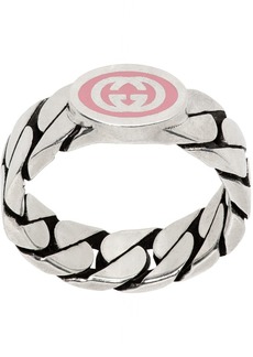 Gucci Silver & Pink Curb Chain Ring