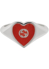 Gucci Silver & Red Heart Interlocking G Ring