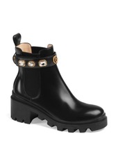 Gucci Trip Jewel Strap Bootie in Black Leather at Nordstrom