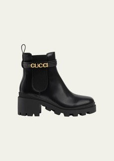 Gucci Trip Leather Logo-Strap Chelsea Boots