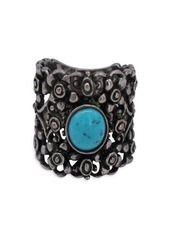 Gucci Turquoise Filigree Wide Ring In Silver Metal
